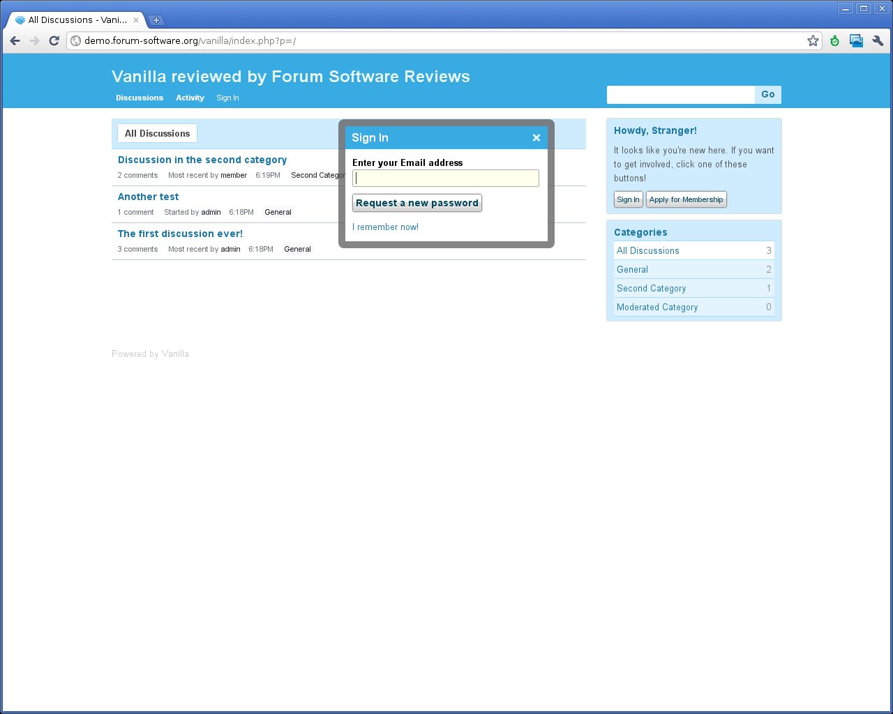 Vanilla - Request a new Password